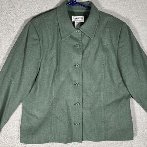 VNTG Pendleton Structured Jacket Women Size 12 Full Button Green Virgin Wool USA